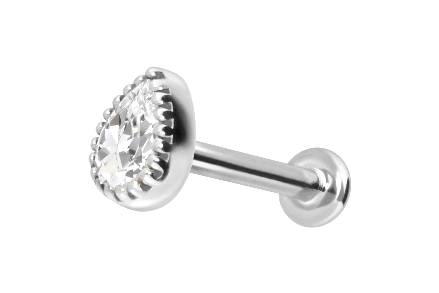 14 Karat Gold Labret mit Innengewinde MOISSANIT-TROPFEN